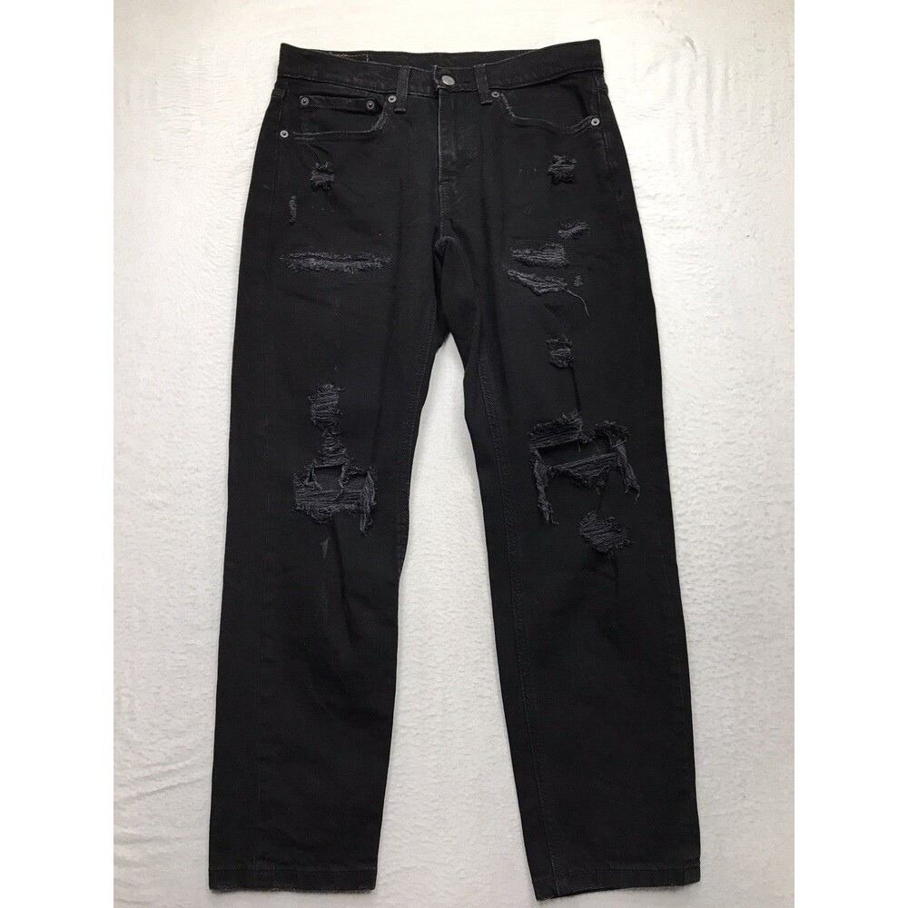 LEVIS 531 Athletic Slim Jeans Men 32x28 Black Distressed Rip Repair Goth Grunge